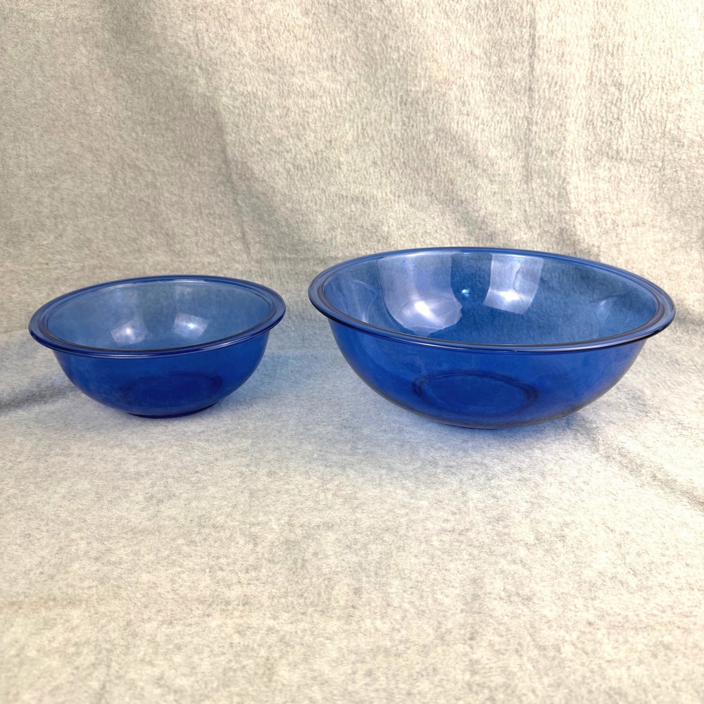 Vintage Pyrex Nesting Mixing Bowls 2 Piece Set Cobalt Blue Glass 326 & 323